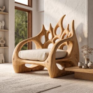 Spry Interior Contemporary Accent Armchair, Organic Solid Wood Silhouette Lounge Chair